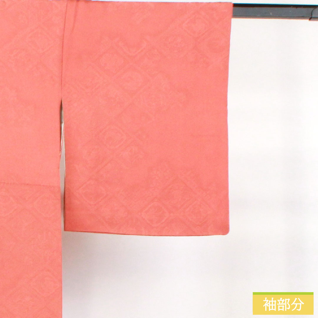 色無地 正絹 身丈160cm 裄丈66cm 中紅色（なかべにいろ） 一つ紋 中陰桔梗 袷 Aランク 朱系 1114001343416