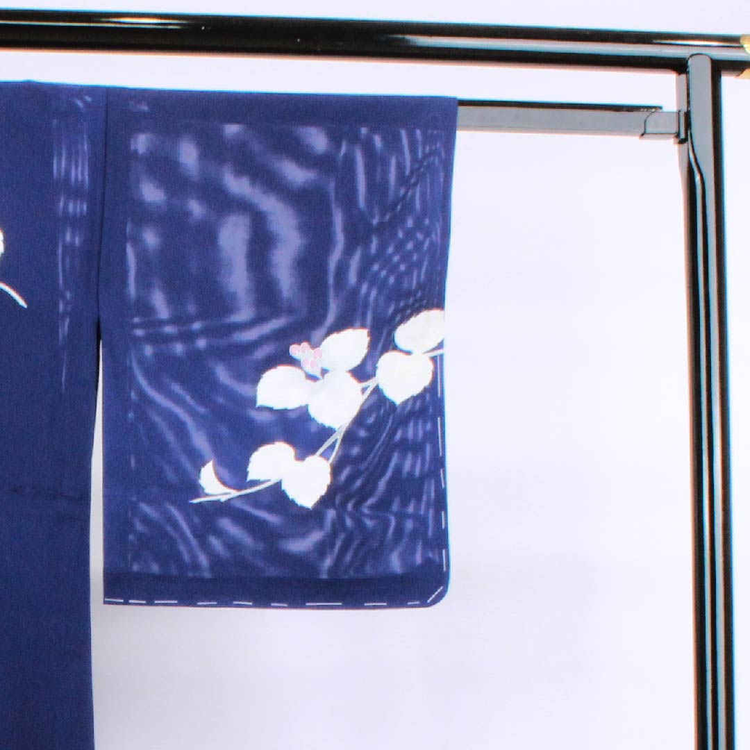 夏物 正絹 訪問着 身丈158cm 裄丈64cm 濃紺色（のうこんいろ）花模様 絽 Sランク 紺系 1132000122318
