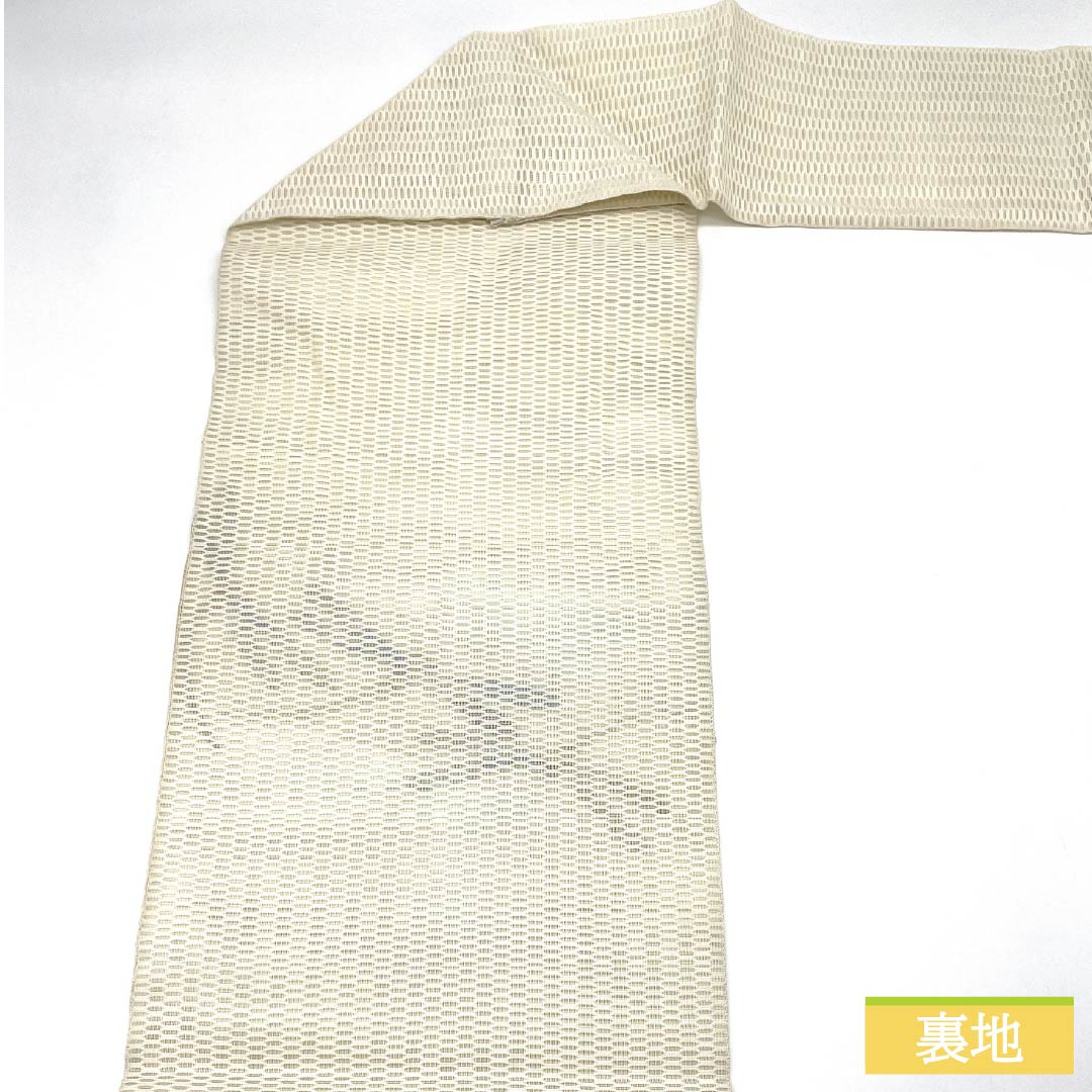 名古屋帯 正絹 生成り色（きなりいろ） すくい織 トンボ 夏帯 帯丈355cm Sランク ポイント柄 セミフォーマル クリーム系 1124006832315 名古屋仕立て