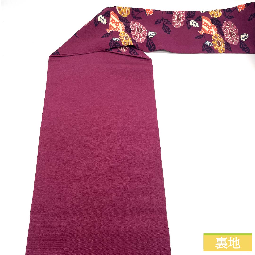 Nagoya Obi, Pure Silk, Grade A, Reddish-Purple, Kyoto Bingata, Fan-Shaped Floral Pattern, Length 368cm, Full Length, Casual, Purple, Product Number: 1124009283320, Nagoya Style