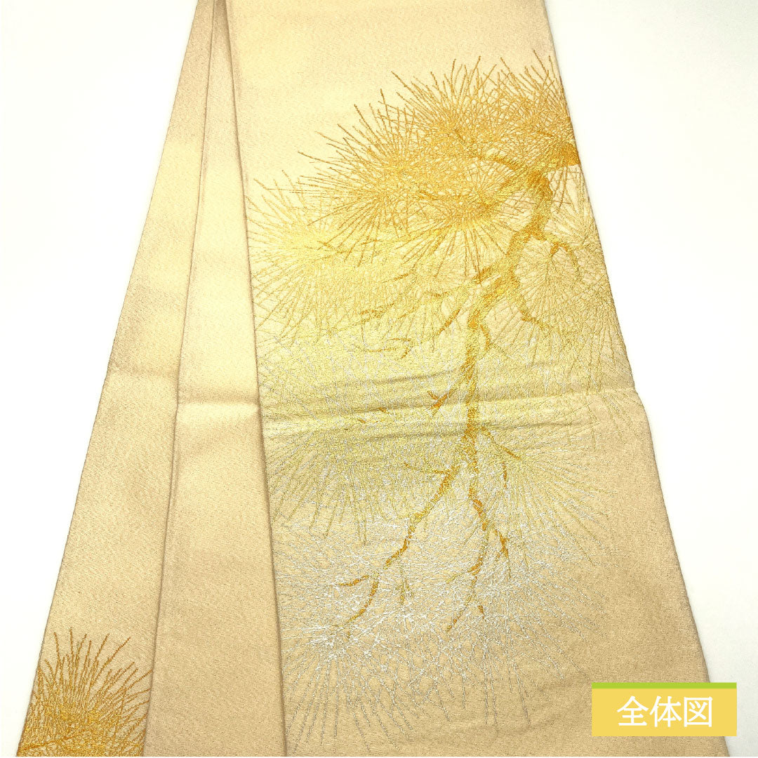 袋帯 正絹 Aランク 生成り色（きなりいろ） 西陣織 松 留袖用 帯丈430cm ポイント柄 フォーマル クリーム系 1123016573315