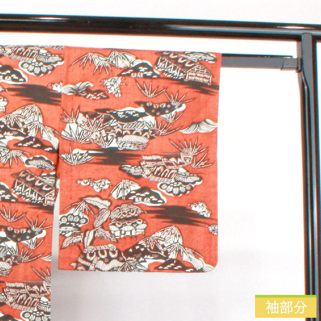 Komon, pure silk, length 157.5cm, sleeve length 65cm, single layer, ochre, stencil dyeing, Chayatsuji, S rank, brown, 1115003922314