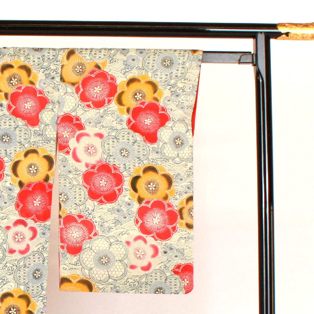 小紋 身丈162cm 裄丈66cm 袷  京紅型 波 梅柄  正絹 Aランク 白系 1115000523411