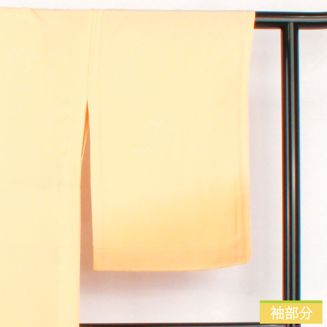 訪問着 正絹 胴抜き 身丈158cm 裄丈66.5cm 薄柑子色（うすこうじいろ） 刺繍 草花模様 一つ紋 揚羽蝶 付下げ Sランク 橙系 1112005602326