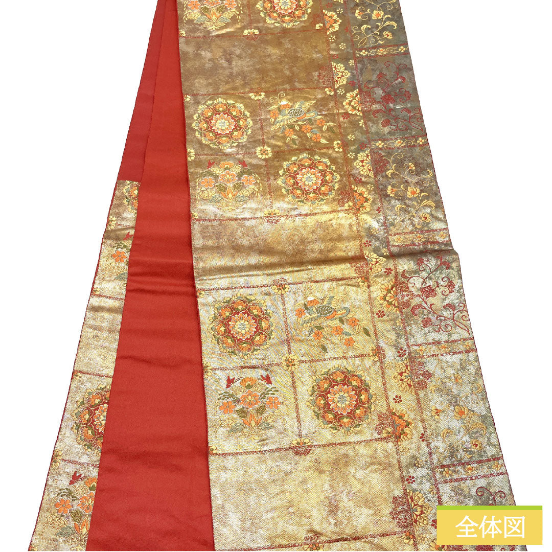 袋帯 正絹 Sランク 慶長柄 西陣織 格子取り 引箔  帯丈418cm 六通 フォーマル グラデーション系 1123016732399