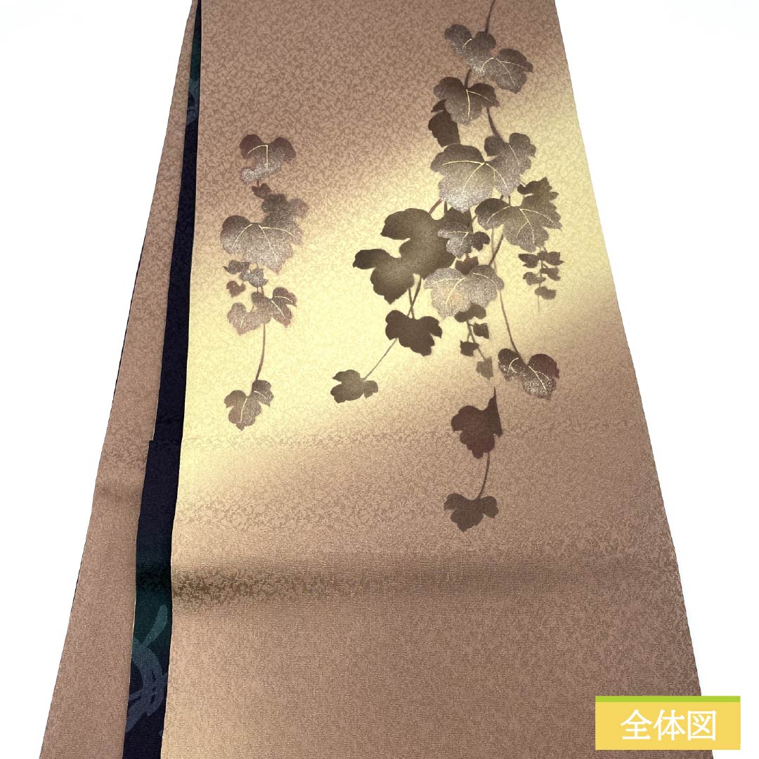 袋帯 正絹 光悦茶色（こうえつちゃいろ） 作家物 蔦の葉 染帯 帯丈526cm Sランク ポイント柄 カジュアル 茶系 1123012592414
