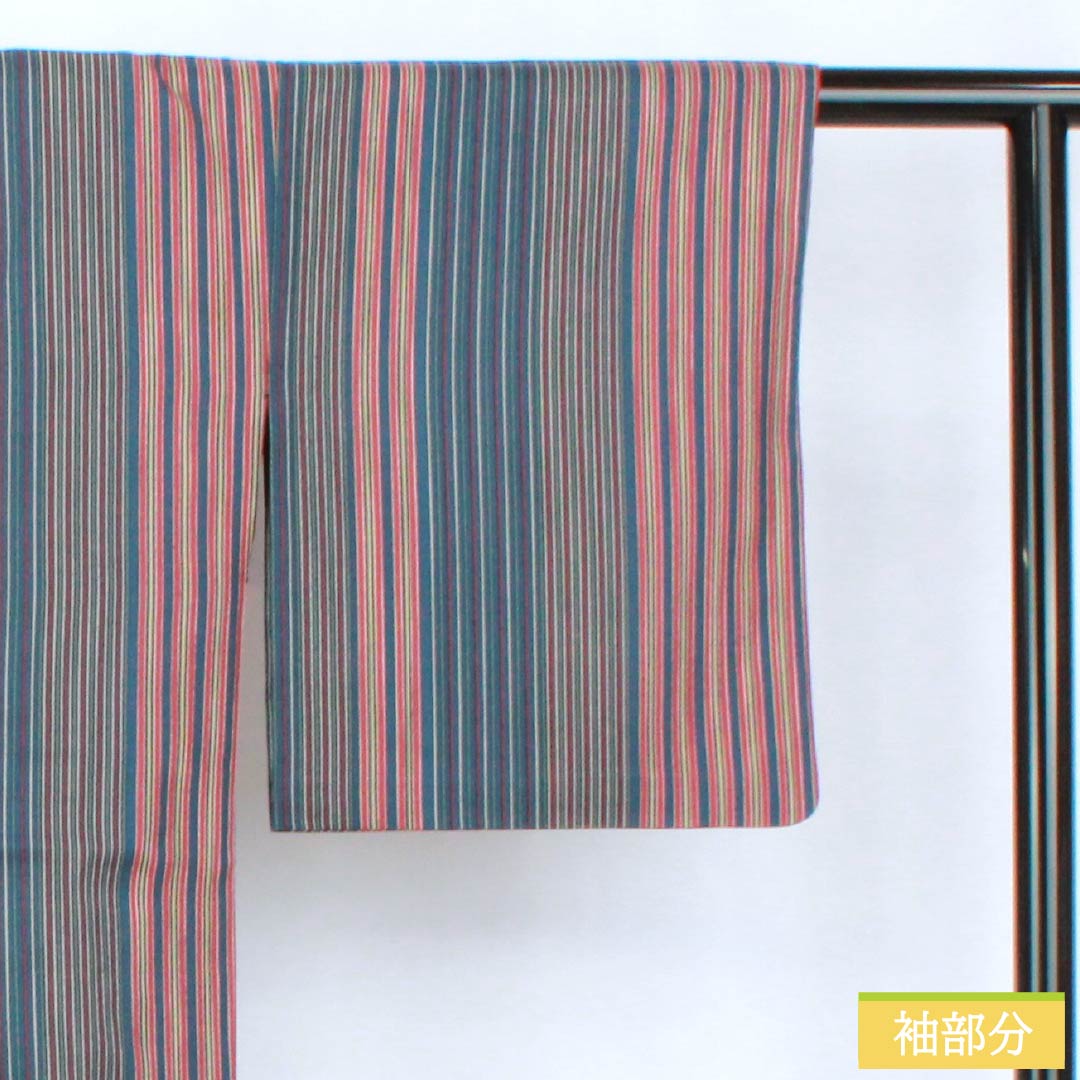 Small-pattern kimono, polyester, S rank, length 162cm, sleeve-to-sleeve 65.5cm, unlined, Berlin blue, stencil-dyed, striped, washable kimono, navy系, 1115007822418