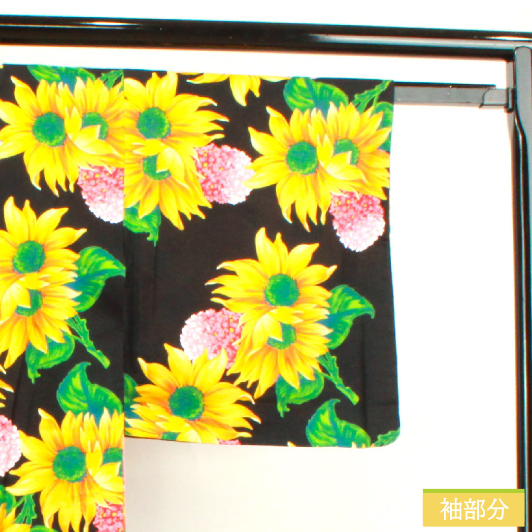 Yukata Cotton Length 165cm Sleeve length 69cm S rank Single layer Black Sunflower Hydrangea KENZO 1118004732510