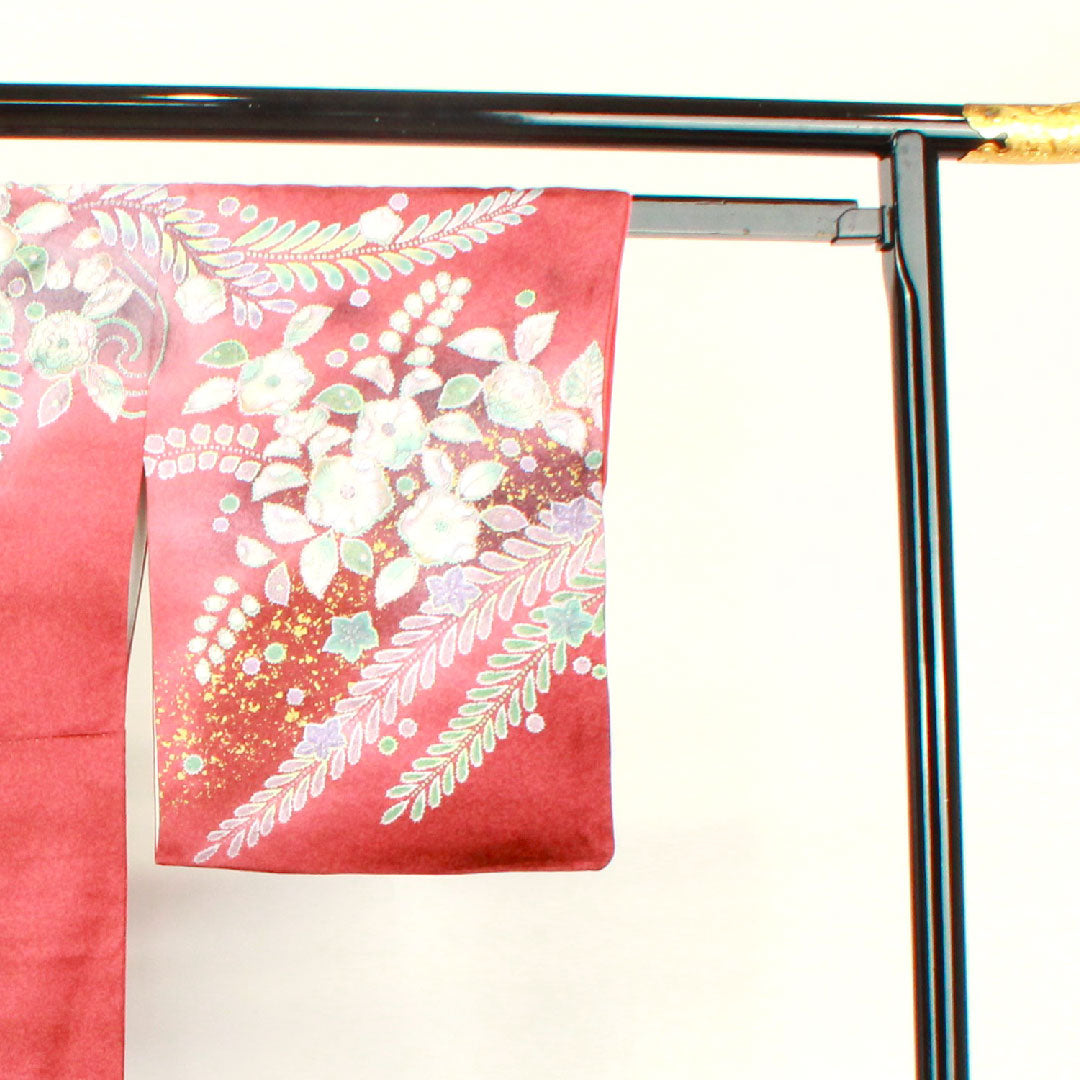 訪問着 袷 身丈157cm 裄丈62cm 紅樺色 京友禅 辻ヶ花 正絹 Sランク 赤系 1112002262312