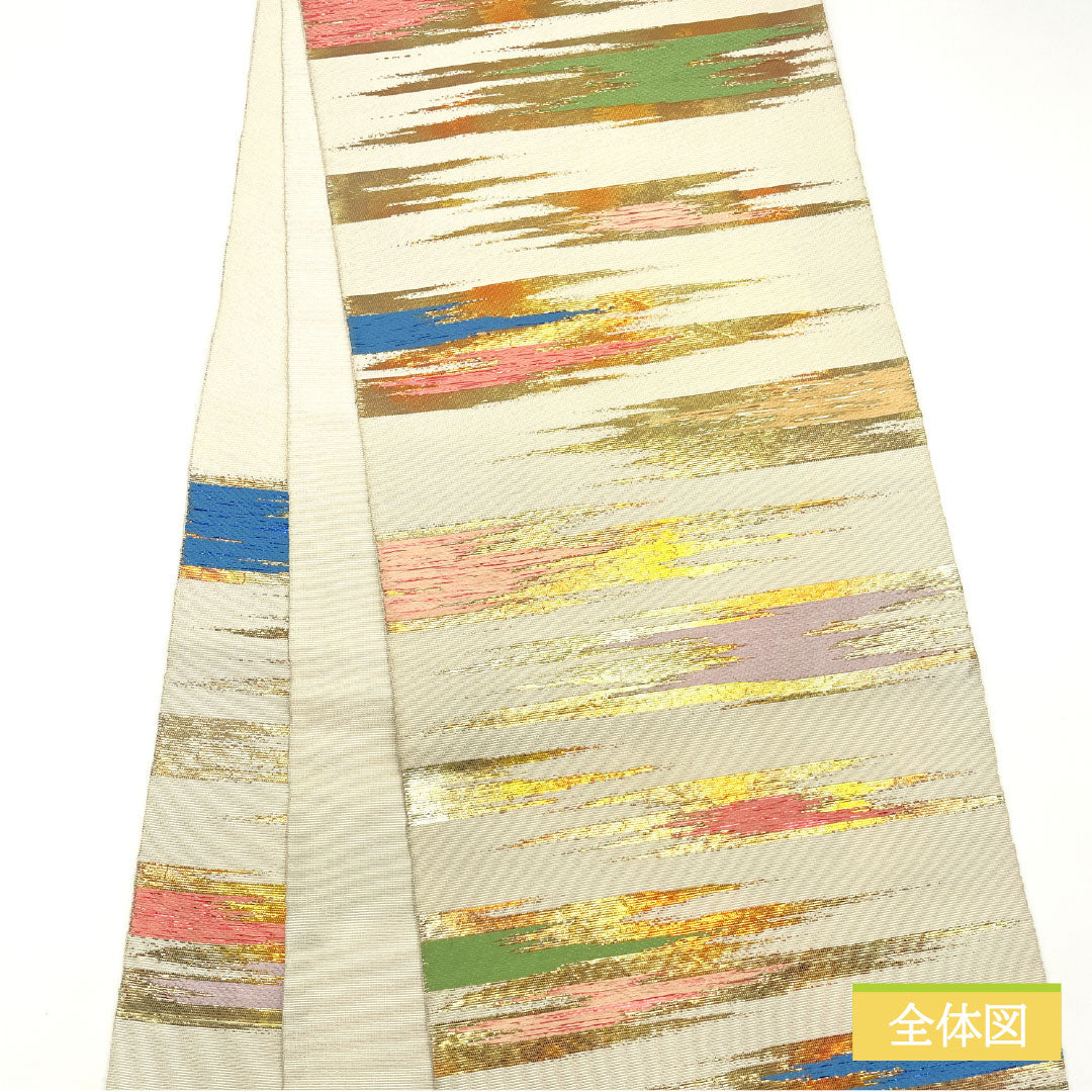 袋帯 正絹 Aランク 環美術織物 西陣織 黎明満山   帯丈420cm 六通 セミフォーマル 白系 1123016523311