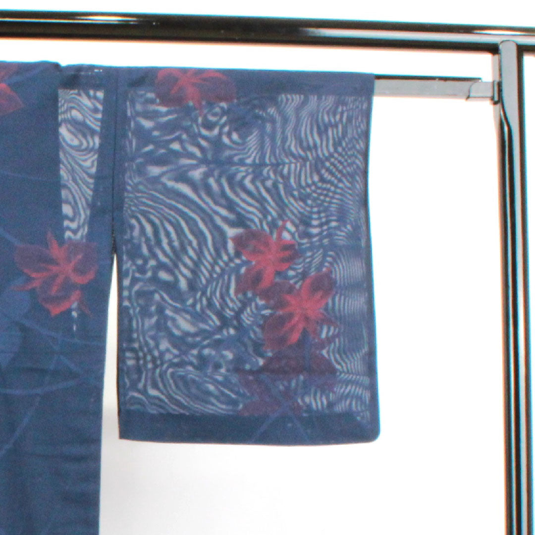 Summer pure silk komon length 164.5cm sleeve length 65cm dark navy abstract flower gauze rank S navy 1132001112418