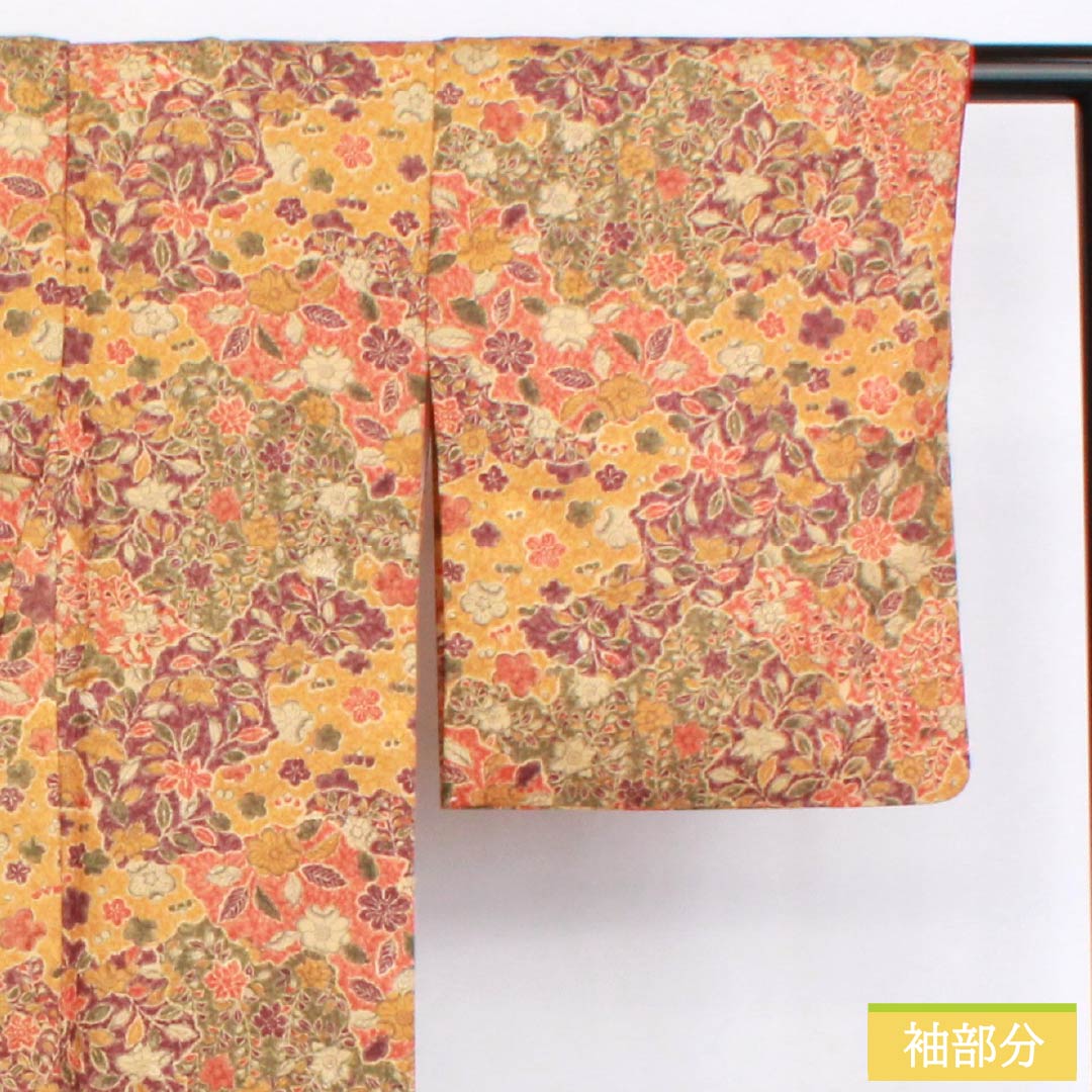 小紋 ポリエステル 身丈158.5cm 裄丈63.5cm 袷 型染 雲取り 総花 洗える着物 Aランク グラデーション系 1115006093399