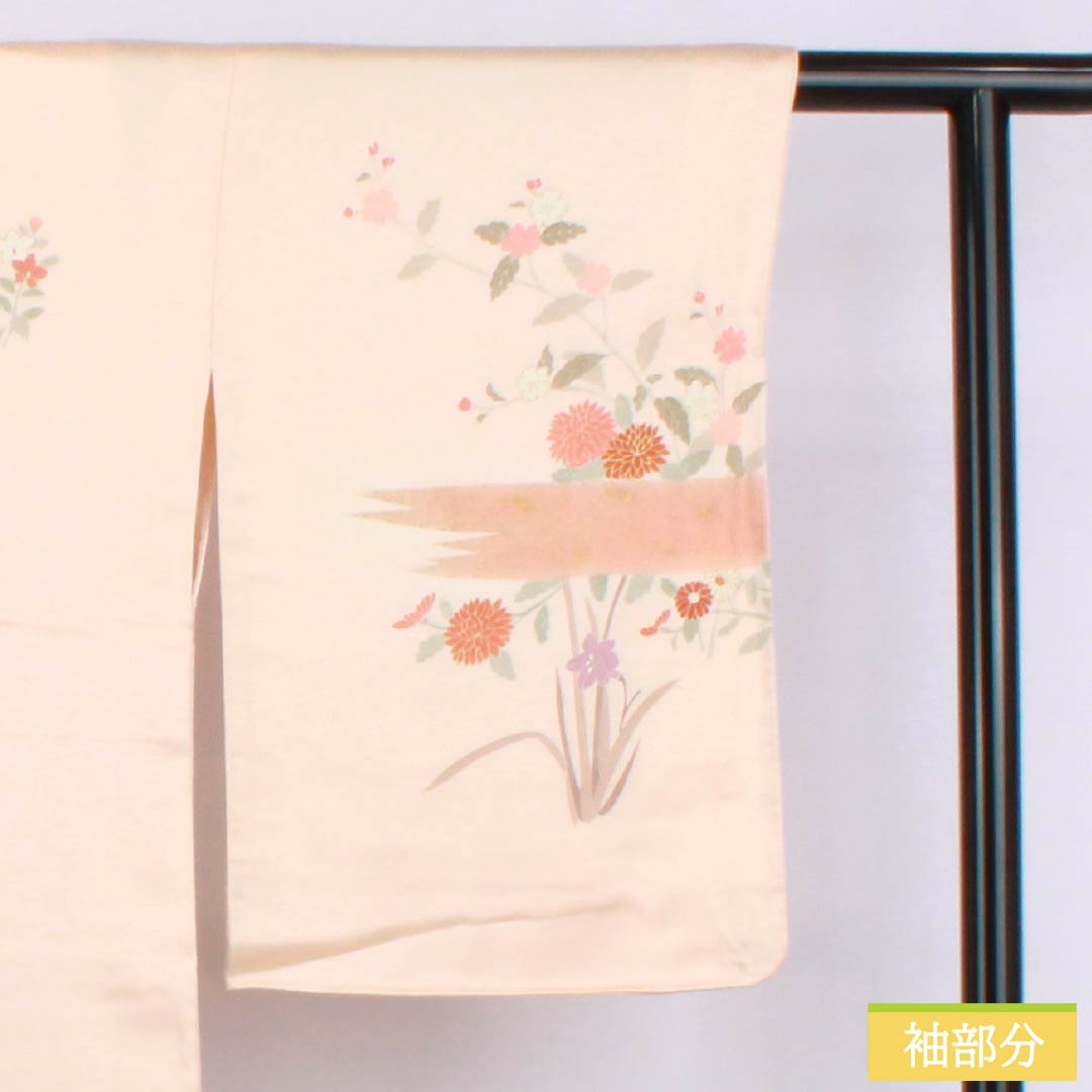 訪問着 正絹 Sランク 袷 身丈163.5cm 裄丈67cm 薄肉色（うすにくいろ） 京友禅 草木模様 しつけ糸付き 橙系 1112006672426