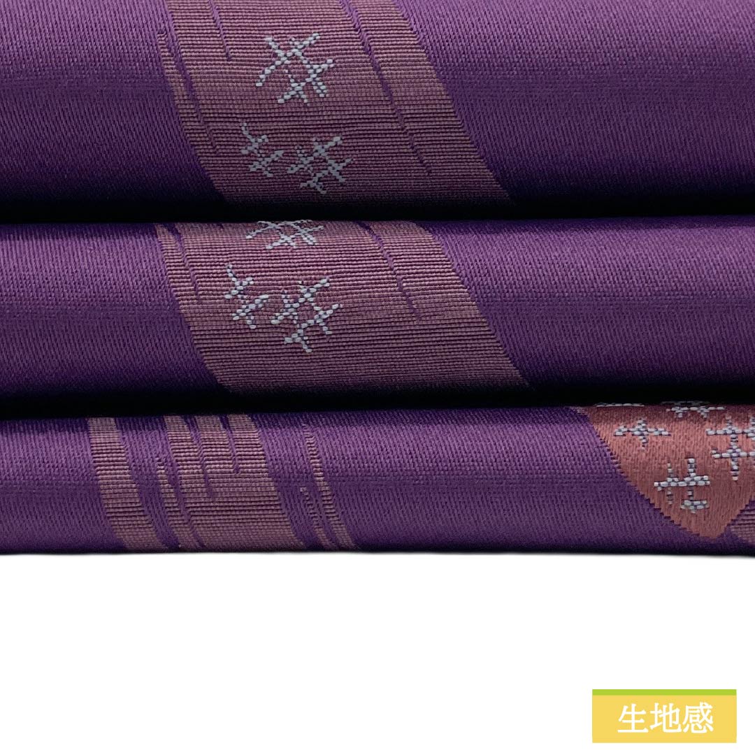 （新品）半幅帯 ポリエステル NEWランク 紫色（むらさきいろ） 錫色（すずいろ） 千鳥 ウロコ リバーシブル 帯丈400cm 紫系 1125006381420