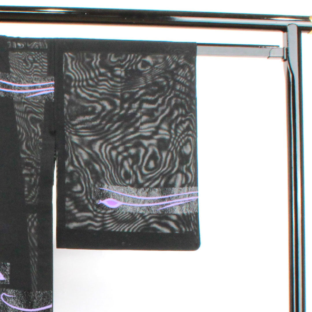 Summer pure silk tsumugi length 155cm sleeve length 62.5cm abstract pattern gauze rank S black 1132000932310