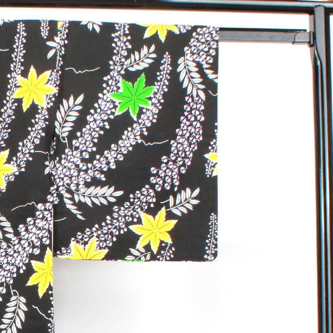 Yukata Wisteria Maple Leaves Cotton S Rank Single Layer Length 166.5cm Sleeve Length 64cm Black 1118003162510