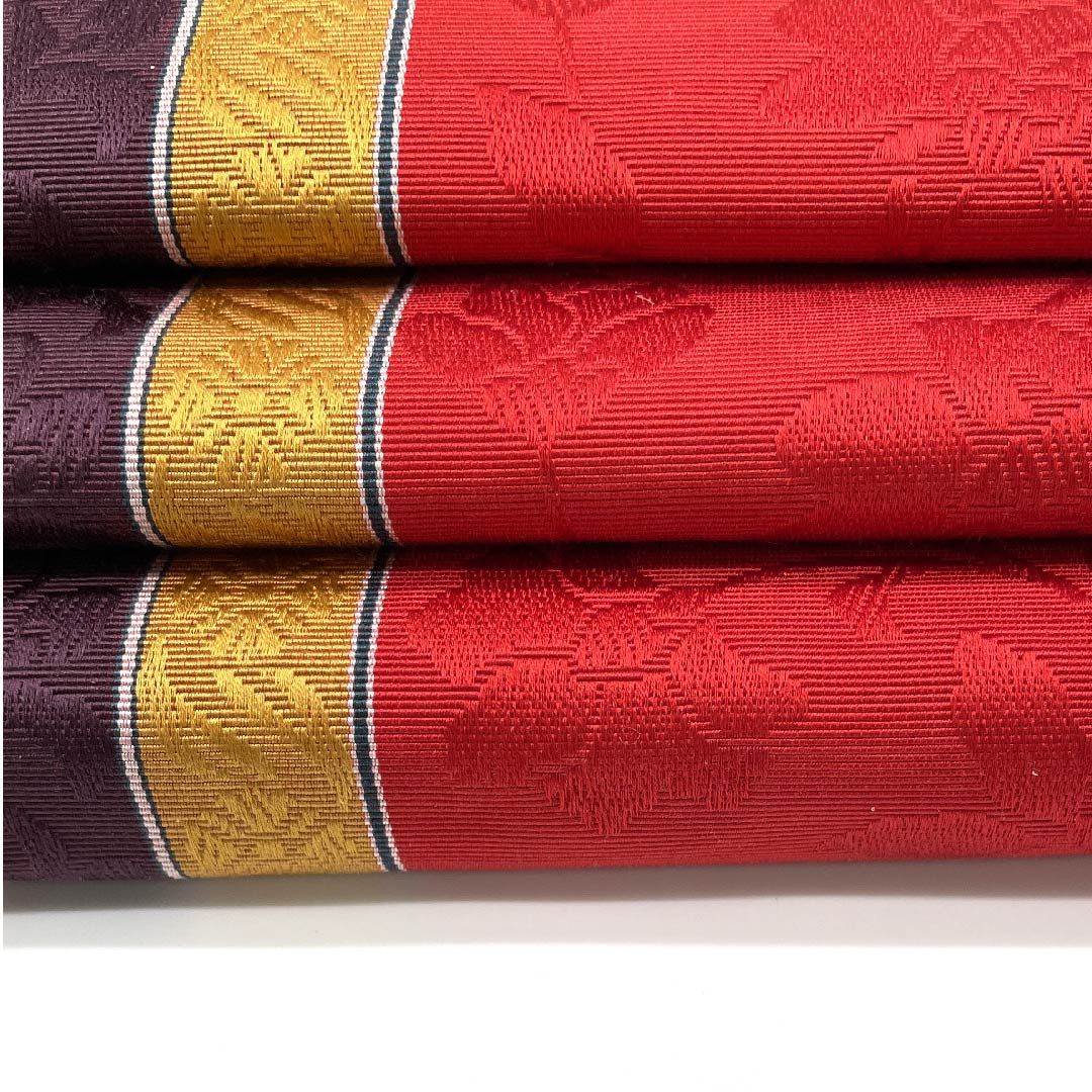 （未仕立）半幅帯 正絹 帯丈360cm 赤色（あかいろ） 花唐草 縞 博多特選 博多織 赤系 Sランク 1125001372312