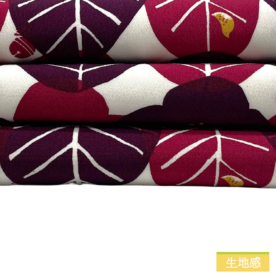 半幅帯 ポリエステル Sランク 染め帯 リバーシブル 椿 梅 ウグイス 帯丈412cm 白系 1125004842411