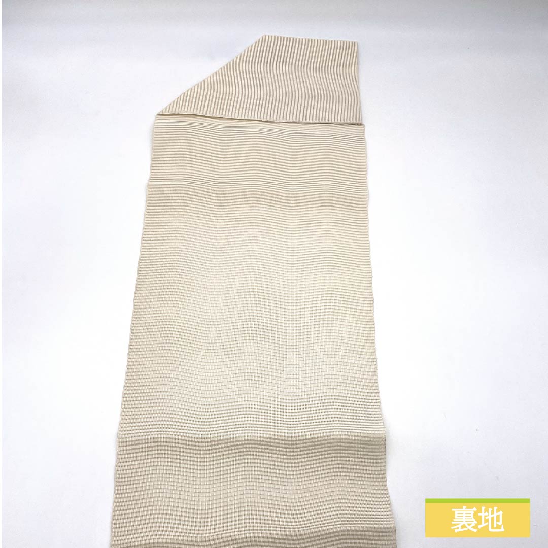 名古屋帯 生成り色（きなりいろ） 夏帯 波 帯丈366cm 正絹 Sランク ポイント柄 カジュアル クリーム系 1124008572315 松葉仕立て