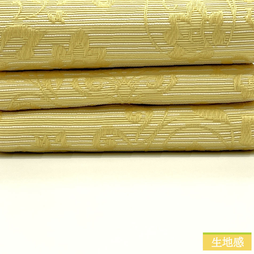 (New) Half-width obi, polyester, New rank, eggshell color (tamago-iro), ivory color (zoge-iro), with karahana pattern and shippo-tsunagi, reversible, obi length 400cm, yellow family, 1125002561423