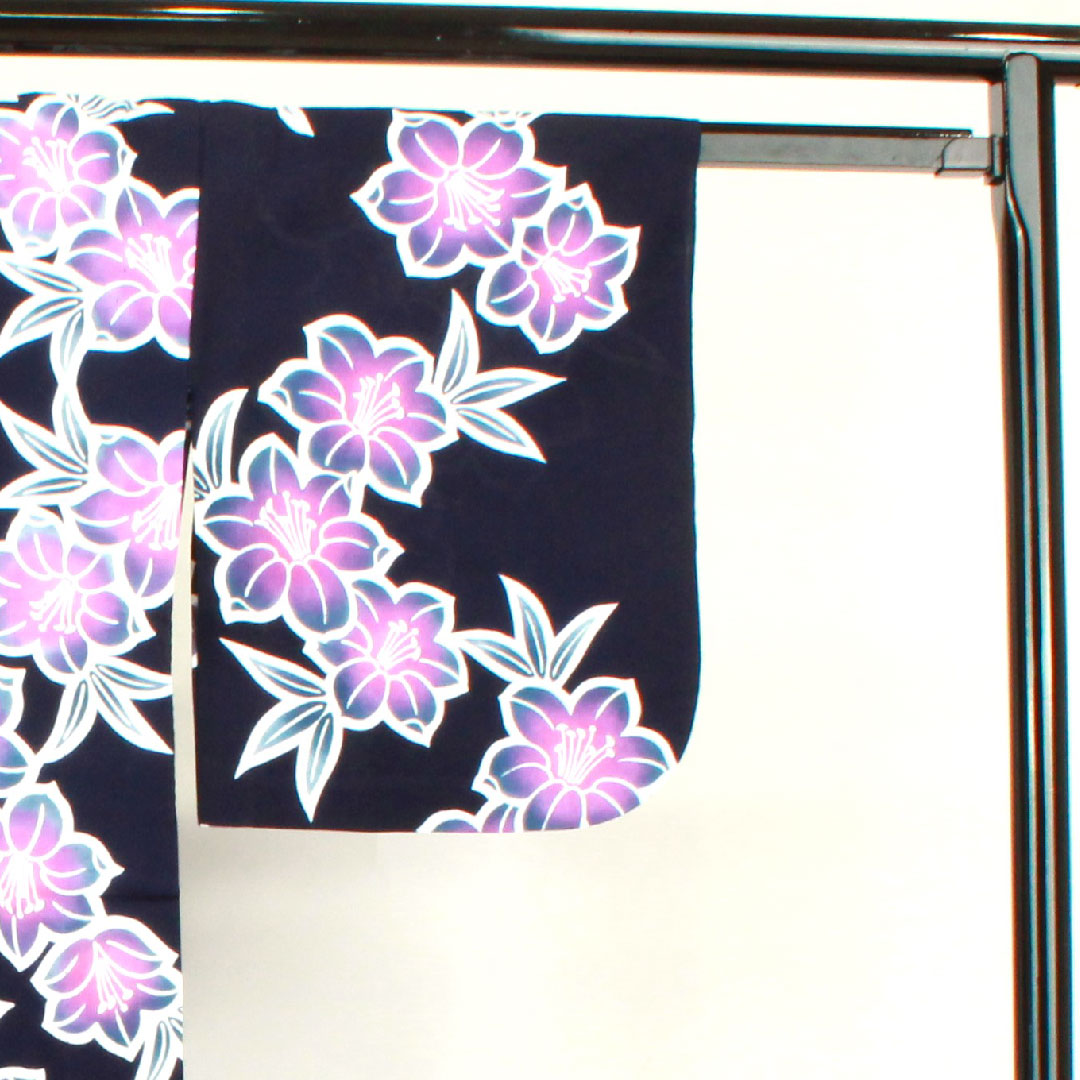 浴衣 濃紺色 スミレ 木綿 Sランク 単衣 身丈149cm 裄丈62cm 紺系 1118003692118