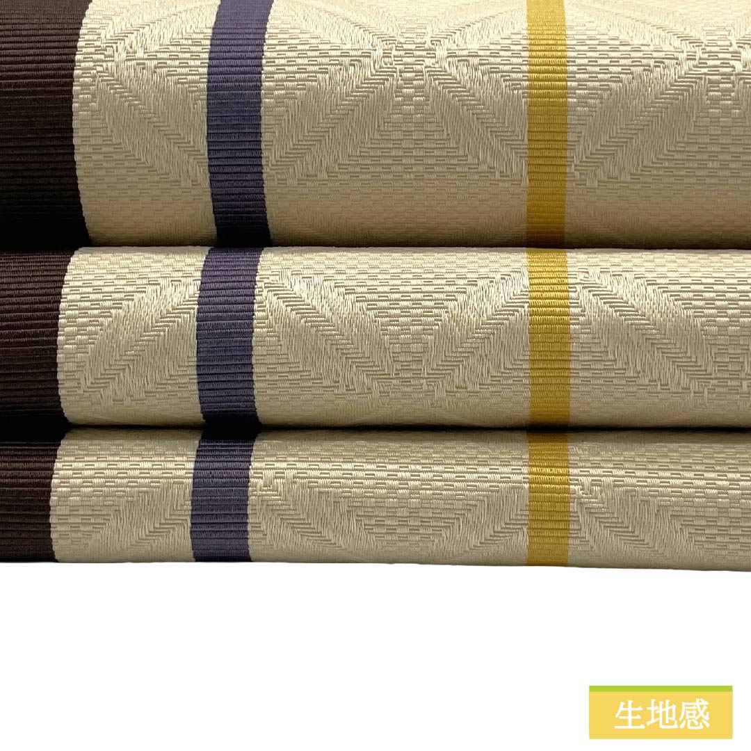 （新品）半幅帯 ポリエステル NEWランク 鳥の子色（とりのこいろ） 縞 七宝 小桜 広幅 リバーシブル 帯丈395cm ベージュ系 1125006171325