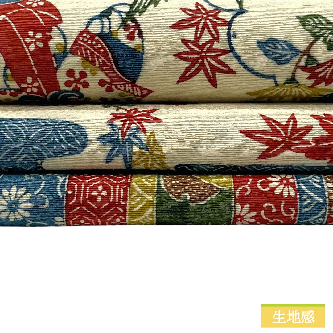 半幅帯 正絹 Aランク 乳白色（にゅうはくしょく） 古典柄 紅型風 帯丈330cm 白系 1125002903311
