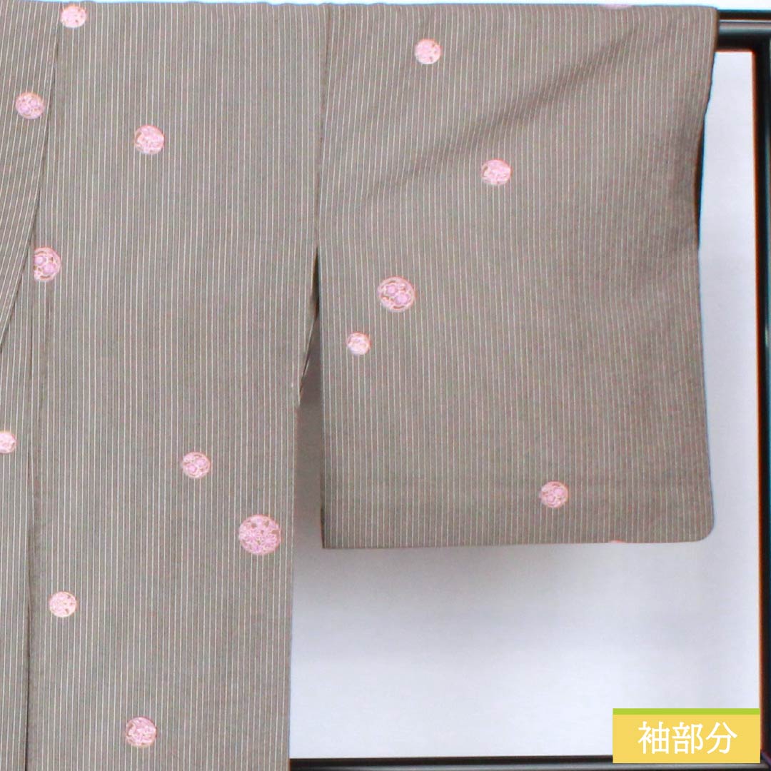 小紋 ポリエステル 身丈163.5cm 裄丈65.5cm 袷 黒鼠色（くろねずいろ） 縞 花柄 洗える着物 Aランク 黒系 1115006023410