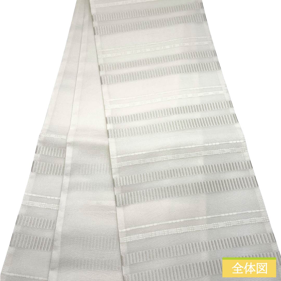 【未仕立】袋帯 正絹 NEWランク ふくい謹製 西陣織 横段 3シーズン 新品未使用品 帯丈457cm 六通 フォーマル 白系 1123018111411
