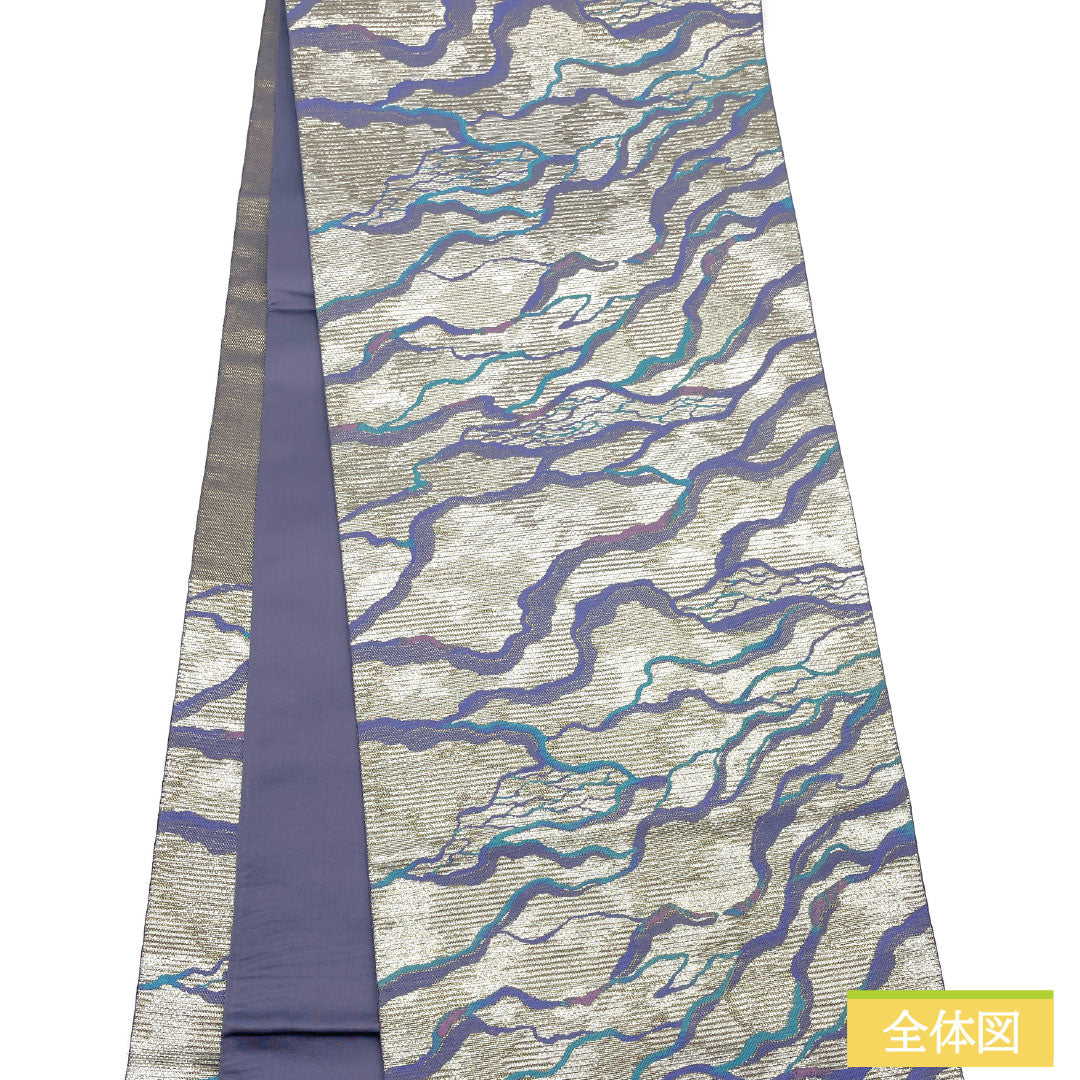 袋帯 正絹 Sランク 引箔 西陣織 新はじく加工 帯丈448cm ポイント柄 セミフォーマル 銀系 1123016442322