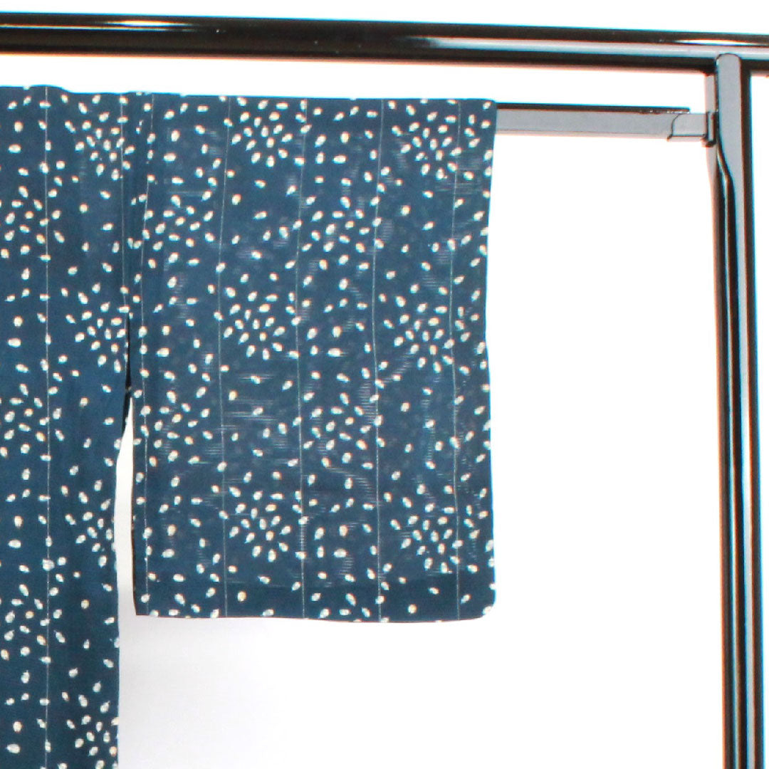 Summer pure silk komon length 148cm sleeve length 63.5cm dark navy blue abstract pattern silk S rank navy blue 1132001152118