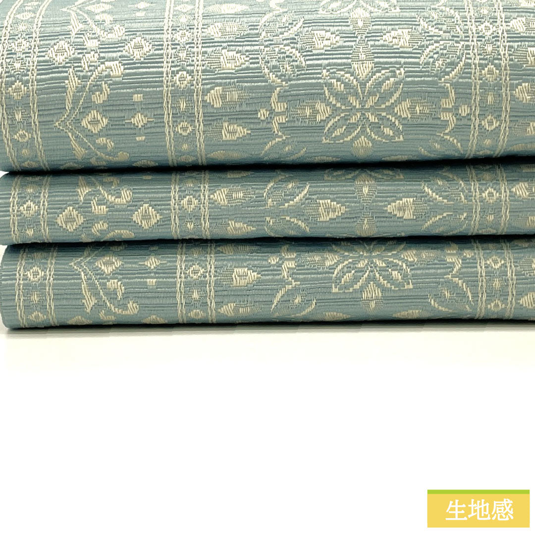 （新品）半幅帯 ポリエステル NEWランク 沈香茶色（とのちゃいろ） 紺滅色（こんげしいろ） 幾何学模様 抽象花模様 リバーシブル 帯丈400cm 青系 1125002551417