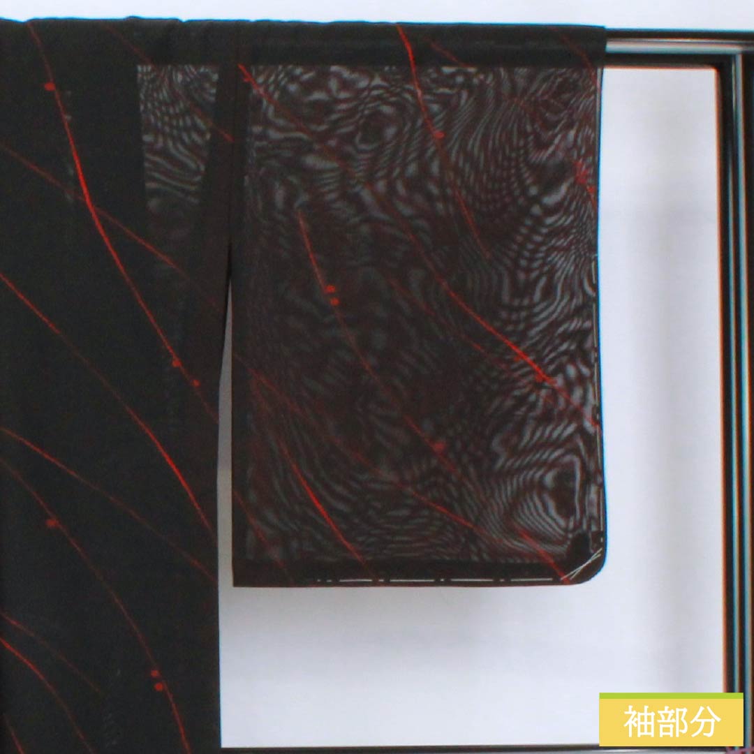 Summer pure silk komon length 165.5cm sleeve length 66.5cm branch fruit gauze S rank black 1132001992510