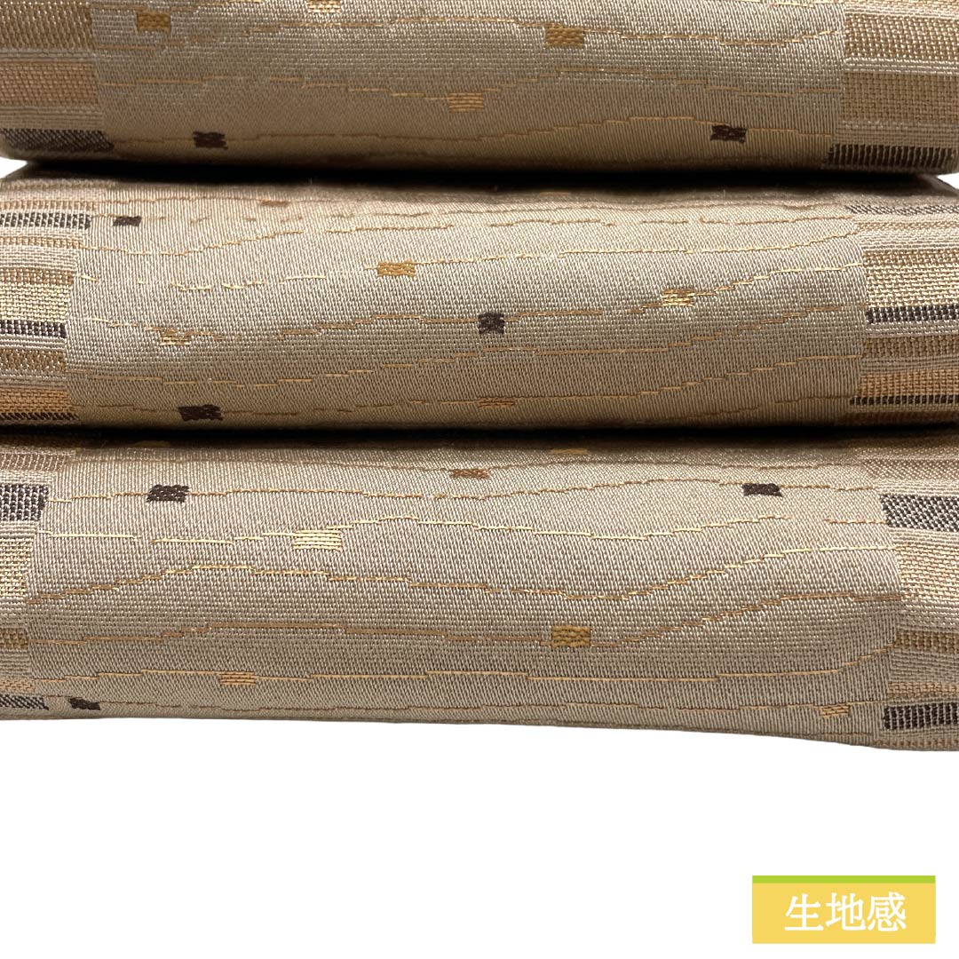 【未仕立】半幅帯 ポリエステル Sランク 胡桃色（くるみいろ） 幾何学模様 帯丈364cm ベージュ系 1125003352325