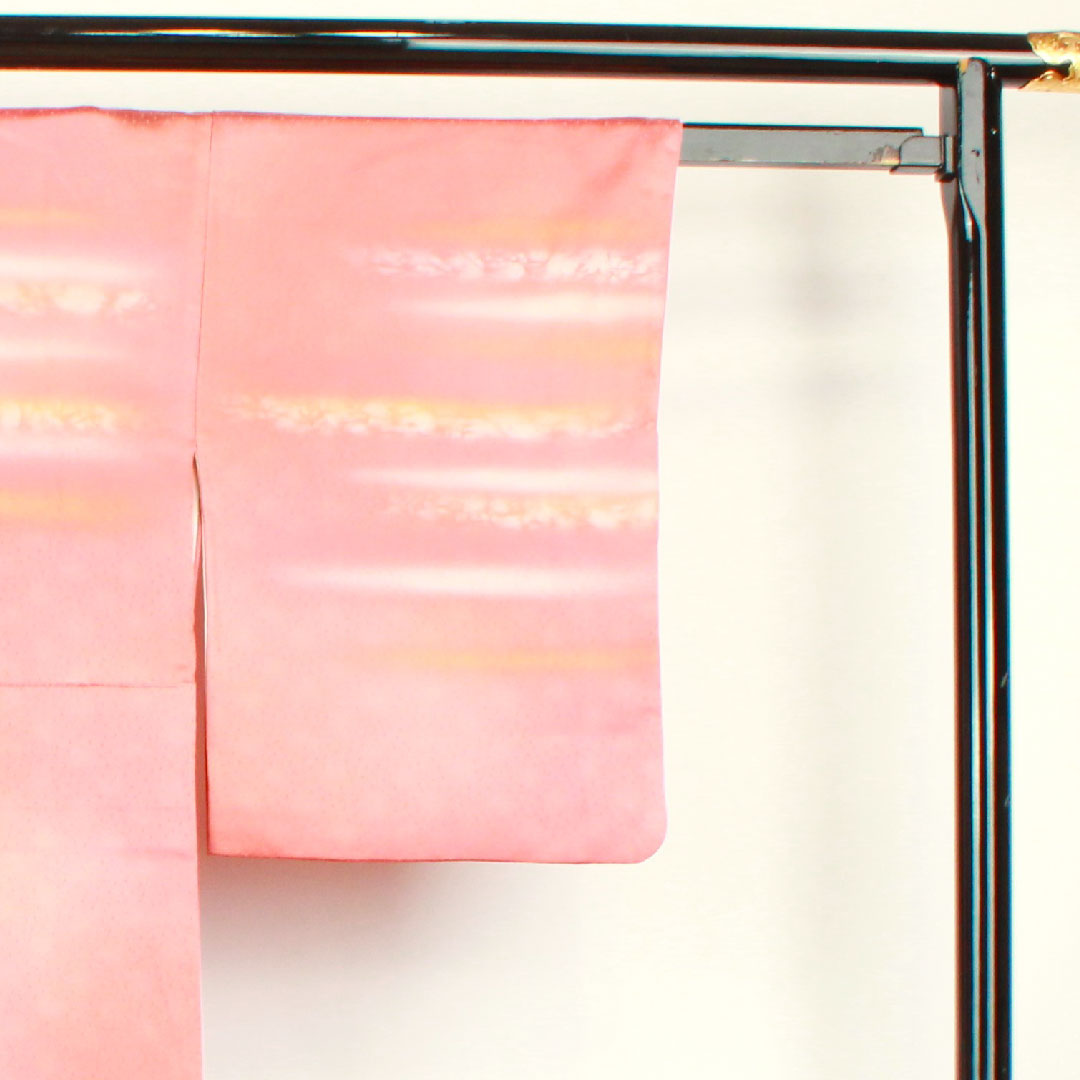 訪問着 袷 身丈161cm 裄丈63cm 中紅色 人間国宝 福田喜重 刺繍 御所車 正絹 Sランク 赤系 1112001882412