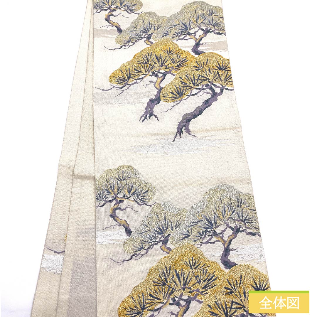 リサイクル着物】袋帯 正絹 白練色（しろねりいろ） 明綴 松 帯丈438cm