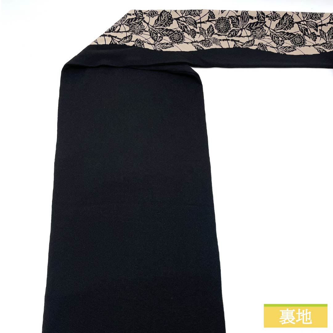 名古屋帯 伊勢型染め 唐花 帯丈382cm 正絹 Sランク 六通 カジュアル 黒系 1124006672410 名古屋仕立て