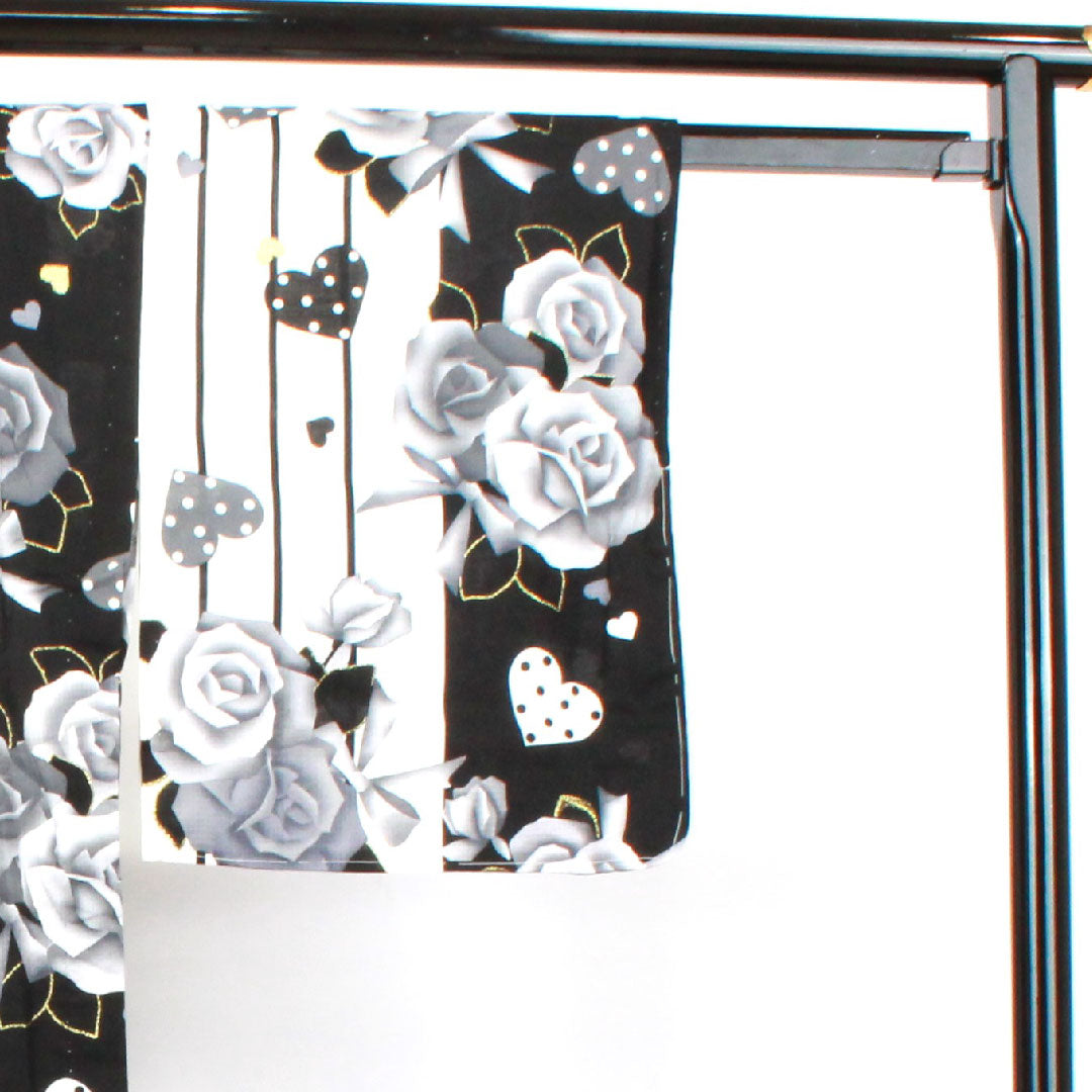 浴衣 しつけ糸付き 未使用品 モノトーン 薔薇 ハート 木綿 Sランク 単衣 身丈165.5cm 裄丈66cm グラデーション系 1118002902599