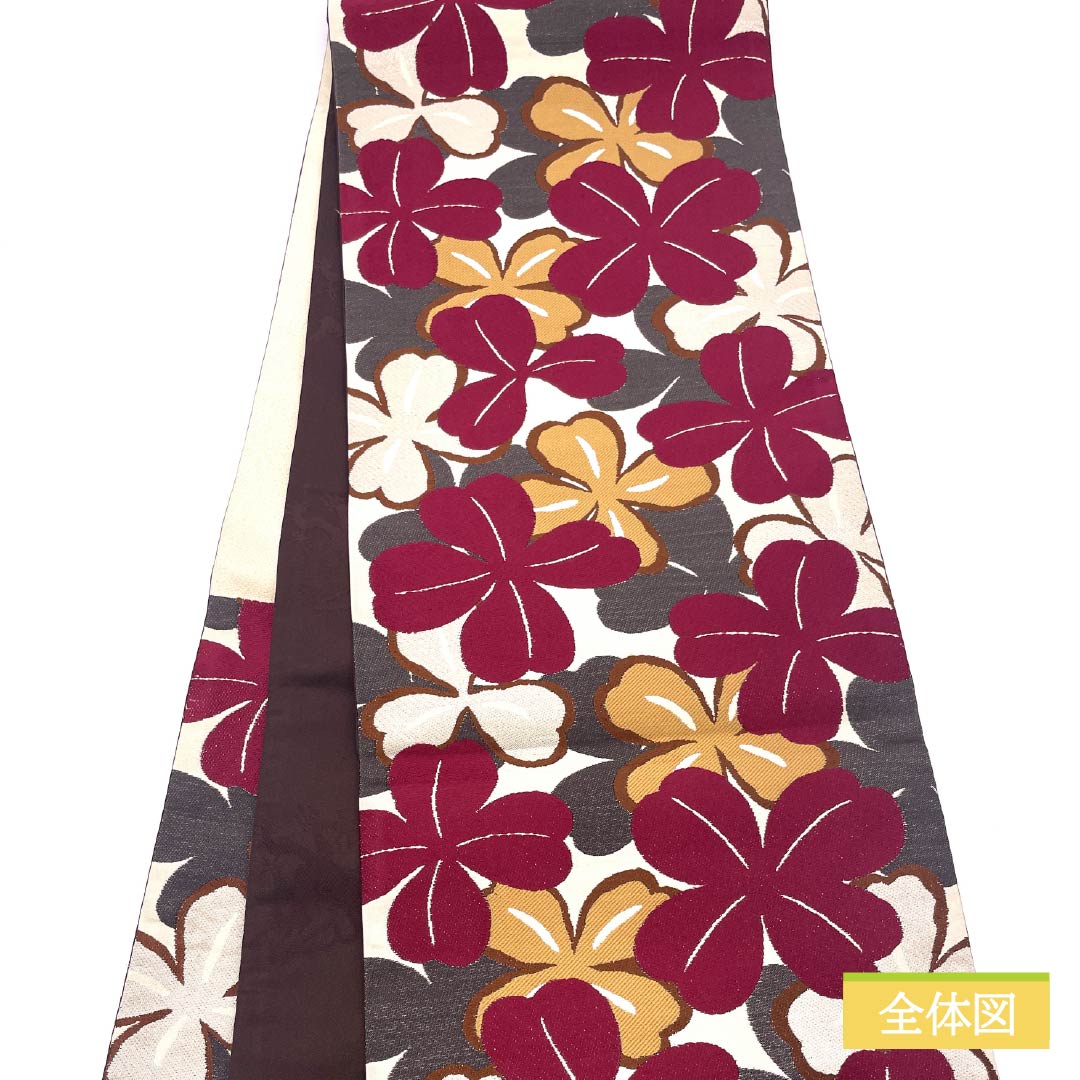 袋帯 正絹 Sランク 胡粉色（ごふんいろ） 作家物 西陣織 花模様 帯丈444cm 六通 セミフォーマル 白系 1123015062311