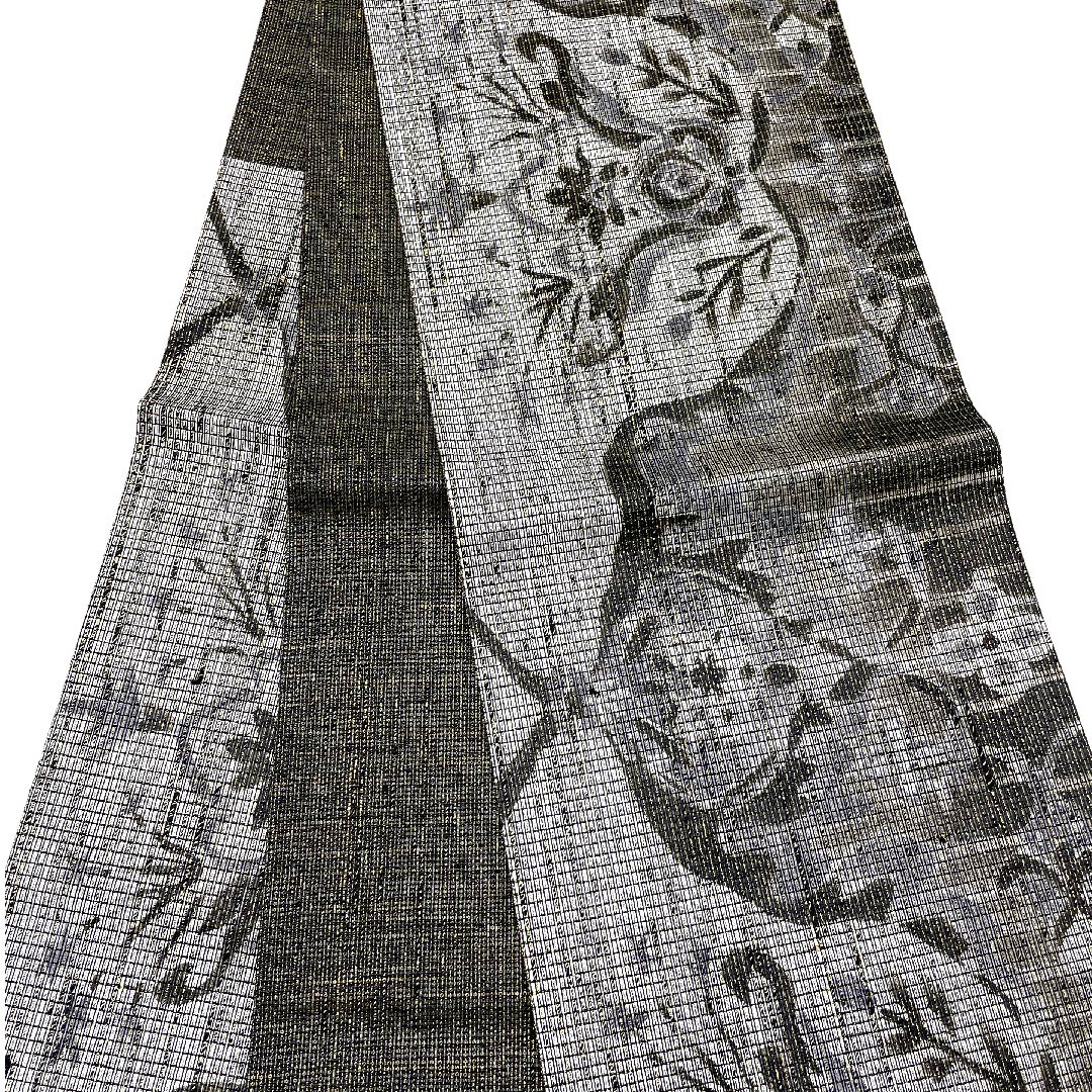 袋帯 モノトーン ペルシャ裂 都謹製 和紙 帯丈442cm 正絹 Sランク 六通 カジュアル グラデーション系 1123006812399