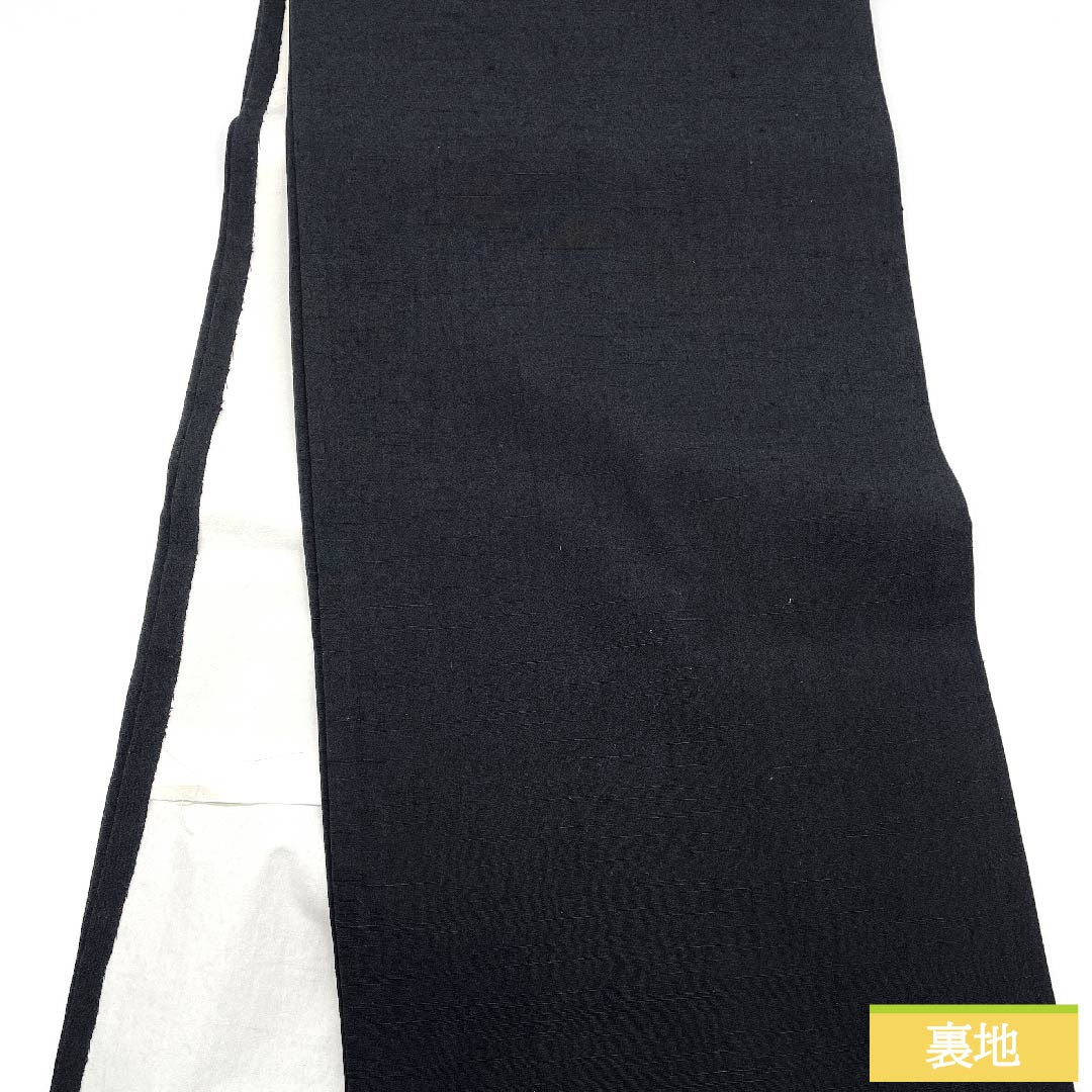 名古屋帯 黒色 モノトーン 花柄 長尺 帯丈376cm 正絹 Bランク ポイント柄 カジュアル 黒系 1124006174310 開き仕立て