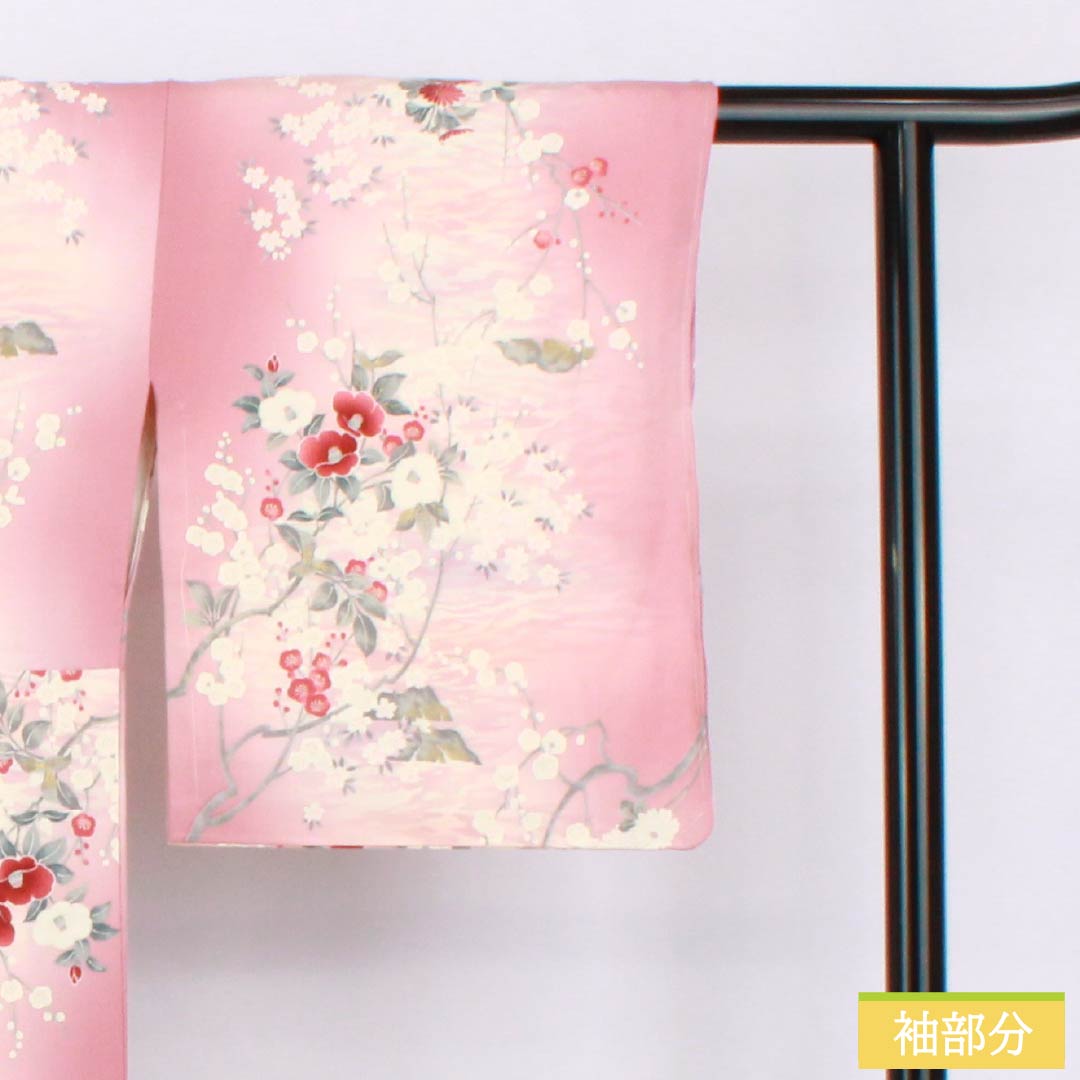 小紋 正絹 Sランク 身丈163cm 裄丈68cm 袷 一斤染色（いっこんぞめいろ） 京友禅 草花 しつけ糸付き ピンク系 1115007132413