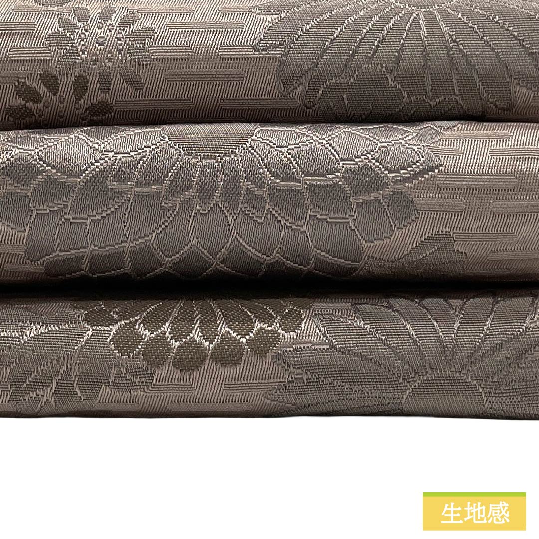 半幅帯 ポリエステル Sランク 鴇色鼠色（ときいろねずいろ） 都鼠色（みやこねずいろ） 菊 抽象模様 リバーシブル 帯丈358cm 茶系 1125005442314