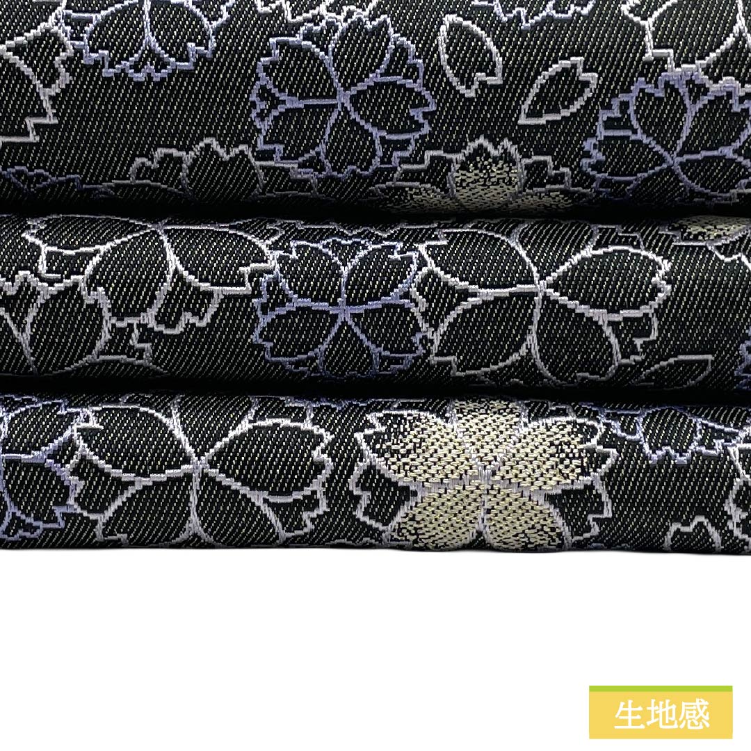 半幅帯 ポリエステル Sランク 黒色（くろいろ） 帯紅色（たいこうしょく） リバーシブル 桜 金通し 市松 帯丈380cm マルチカラー 1125004852328