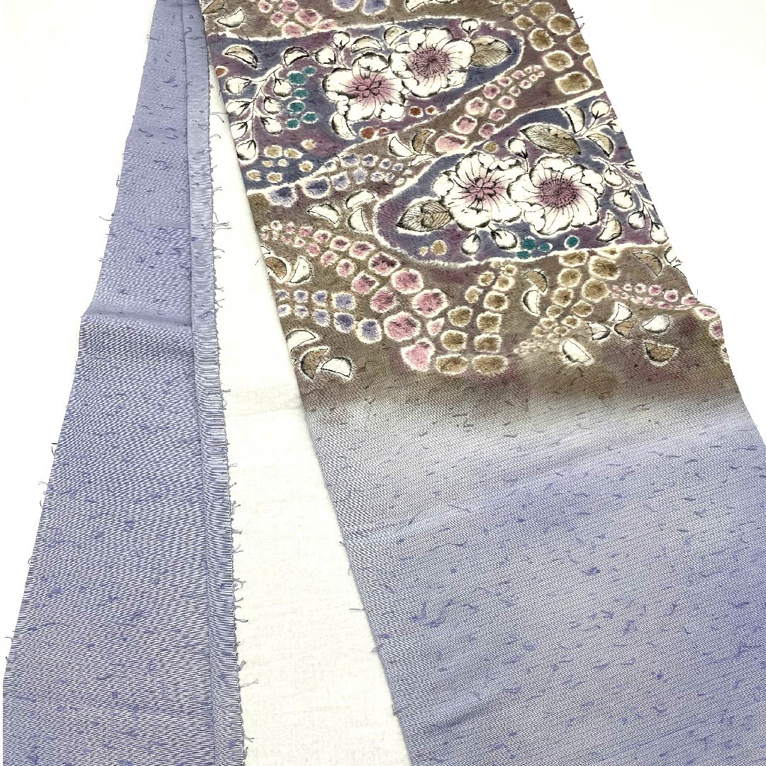 名古屋帯 淡藤色 辻ヶ花 髭紬（ひげつむぎ） 帯丈362cm 正絹 Aランク ポイント柄 カジュアル 紫系 1124003233320  開き仕立て