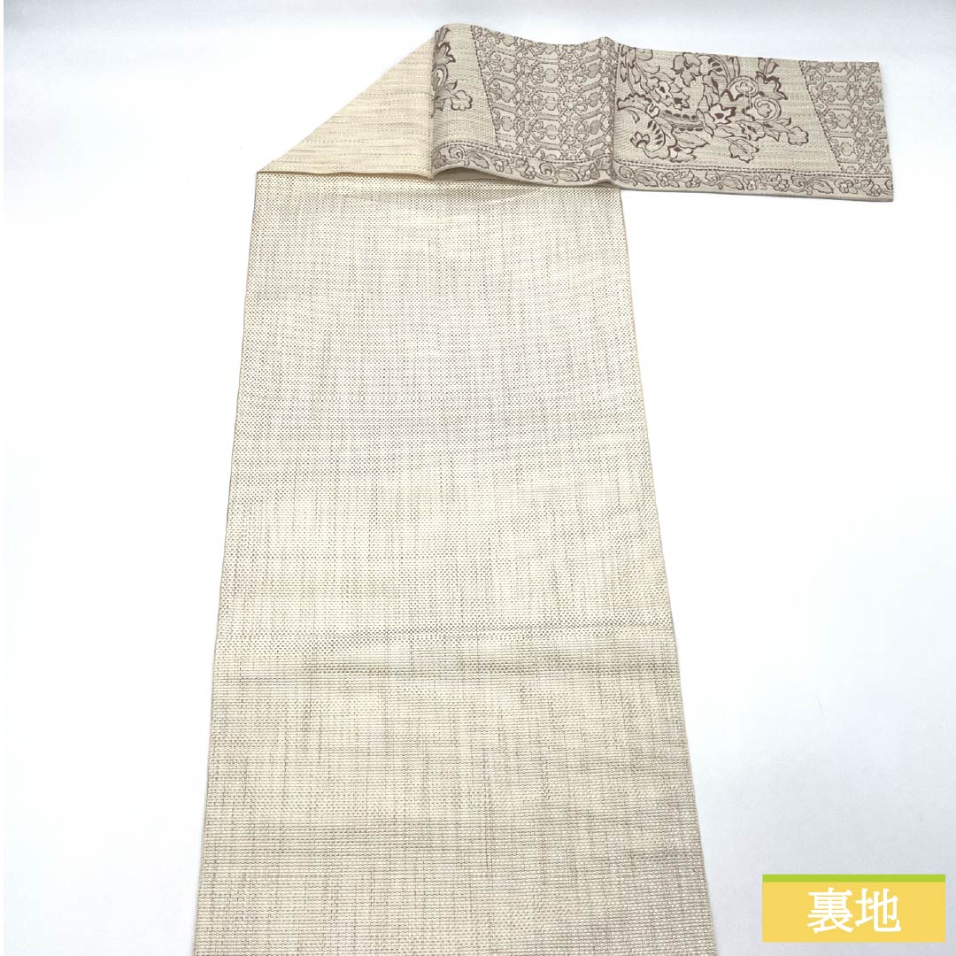名古屋帯 正絹 Sランク 胡粉色（ごふんいろ） 博多織 抽象花 帯丈355cm 六通 カジュアル ベージュ系 1124009262325 松葉仕立て