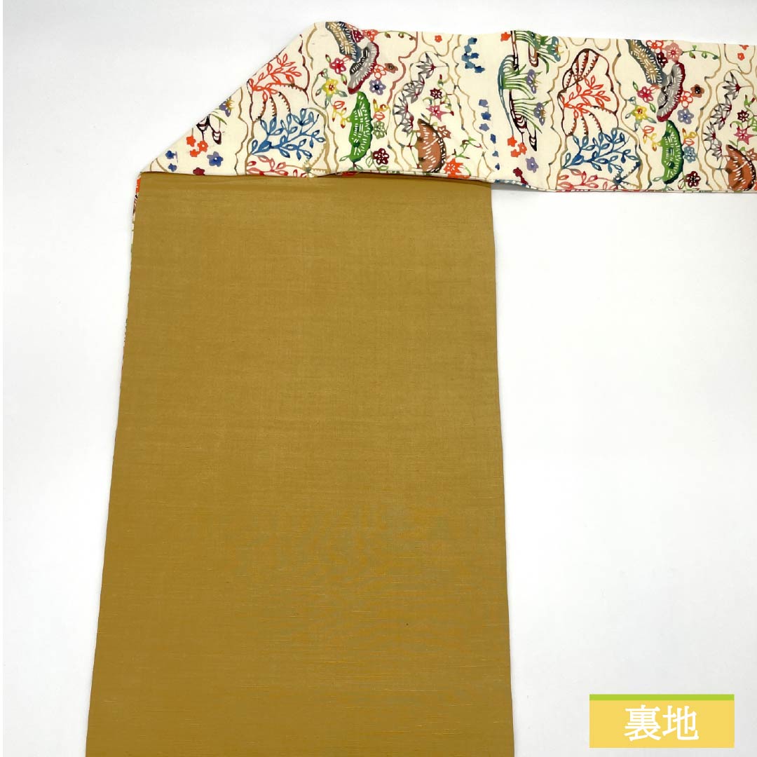 Nagoya obi, natural color, Kyo Bingata, Toyama, floral pattern, obi length 402cm, pure silk, A rank, full length, casual, cream color, 1124008033415, Nagoya style