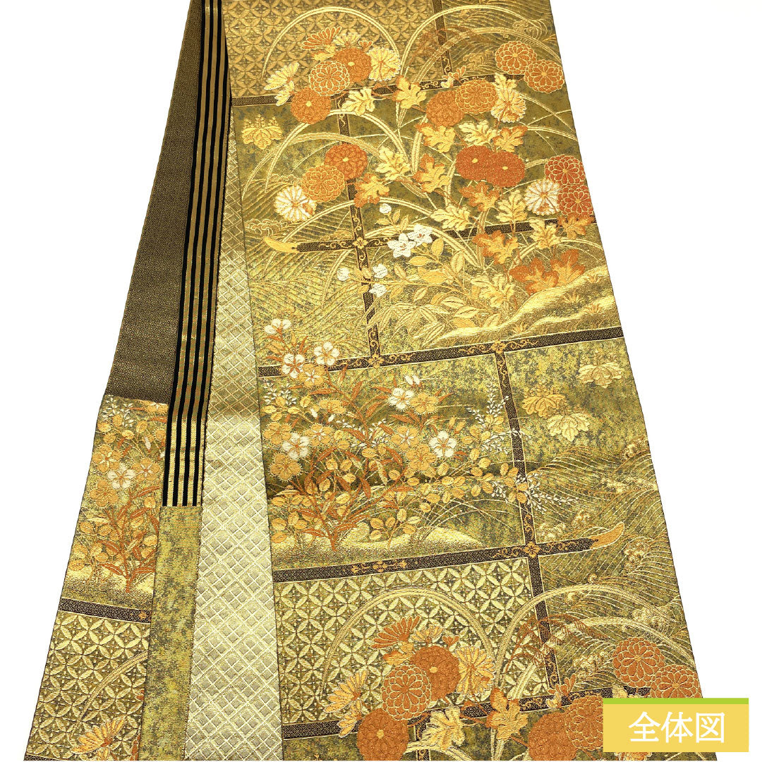 袋帯 正絹 Sランク 引箔 西陣織 吉祥文様   帯丈440cm 六通 フォーマル 金系 1123016782321