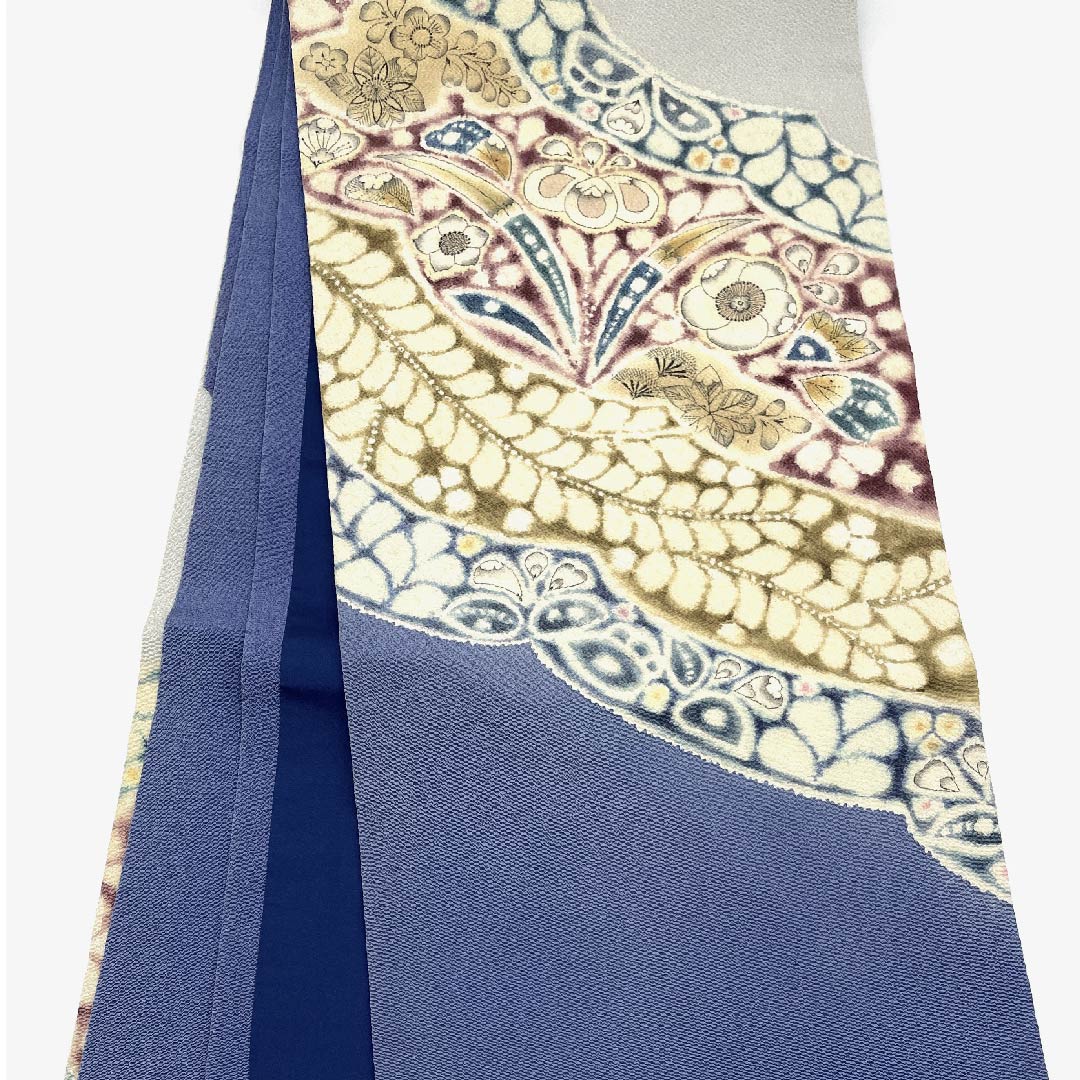 名古屋帯 江戸納戸色 作家物 辻ヶ花 帯丈368cm 正絹 優品  ポイント柄 カジュアル 水色系 1124004013324  開き仕立て