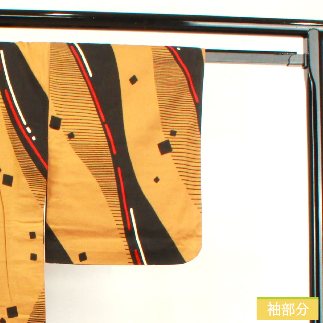 Yukata Cotton Length 163.5cm Sleeve length 62.5cm A rank Single layer Brown Fox color Geometric pattern 1118004843414